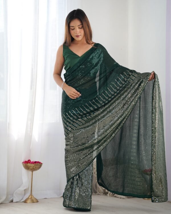 Women's Georgette Saree With Sequins Designer Saree - Image 5