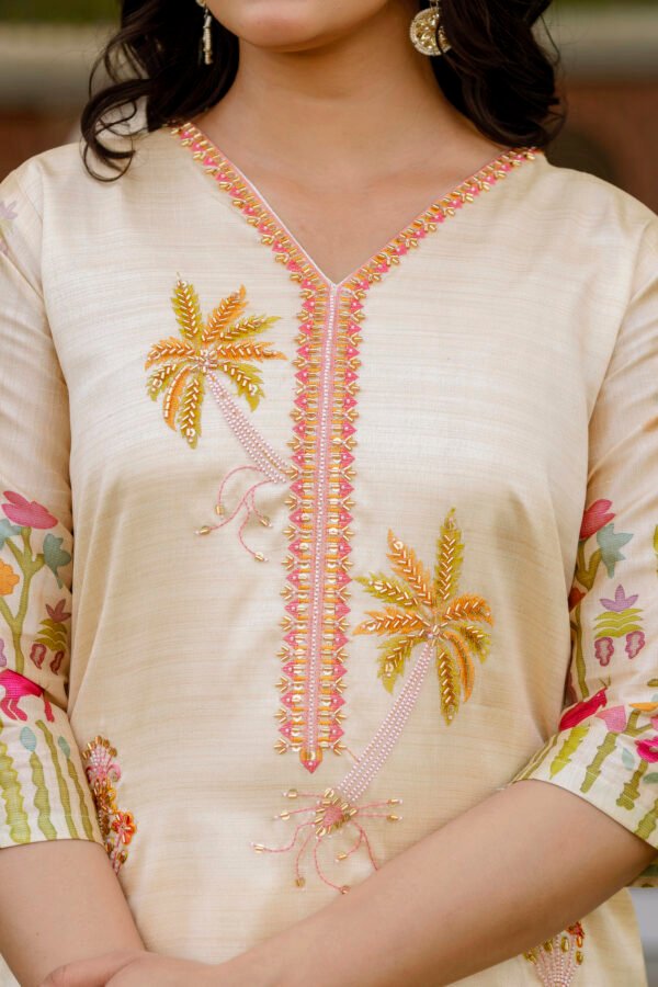 Traditional Kurta Set With Intricate Floral and Animal Embroidery With Hand Work - Image 6