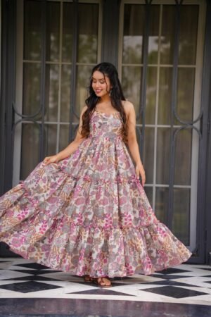 Most Beautuful And Attractive Cotton Printed Poly Blend Gown