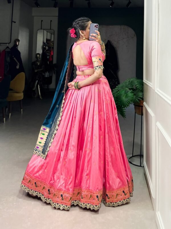 Traditional Weaving Paithani Jacquard Silk Lehenga Choli Set - Image 6