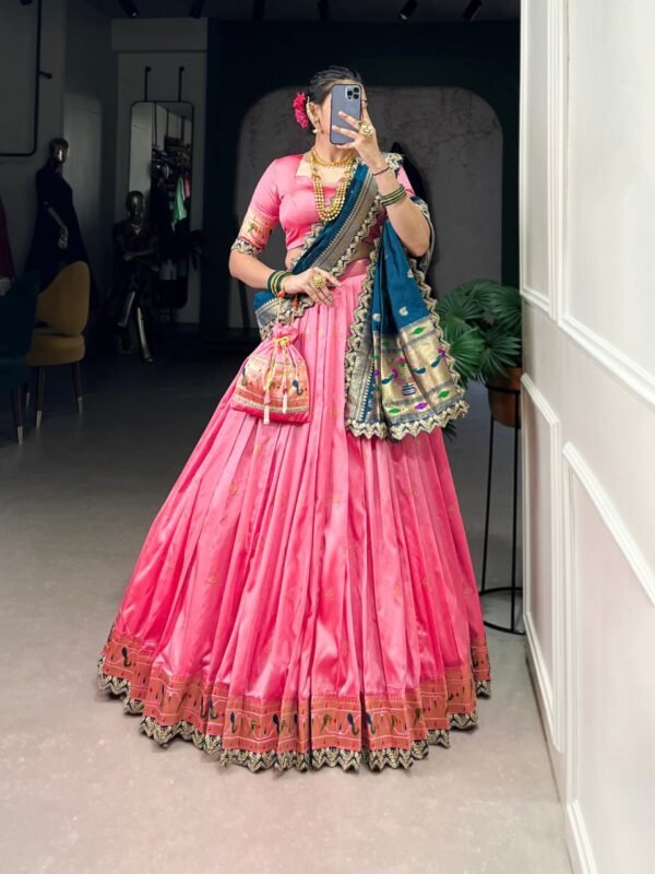Traditional Weaving Paithani Jacquard Silk Lehenga Choli Set - Image 3