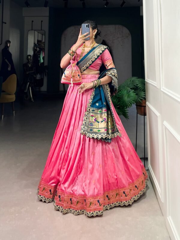 Traditional Weaving Paithani Jacquard Silk Lehenga Choli Set - Image 2