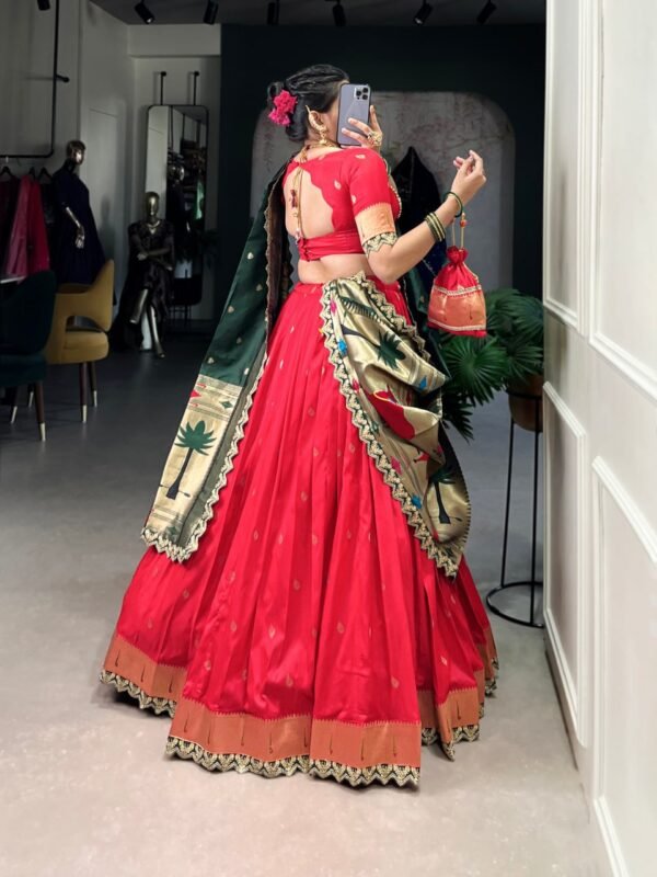 Traditional Weaving Paithani Jacquard Silk Lehenga Choli Set - Image 7