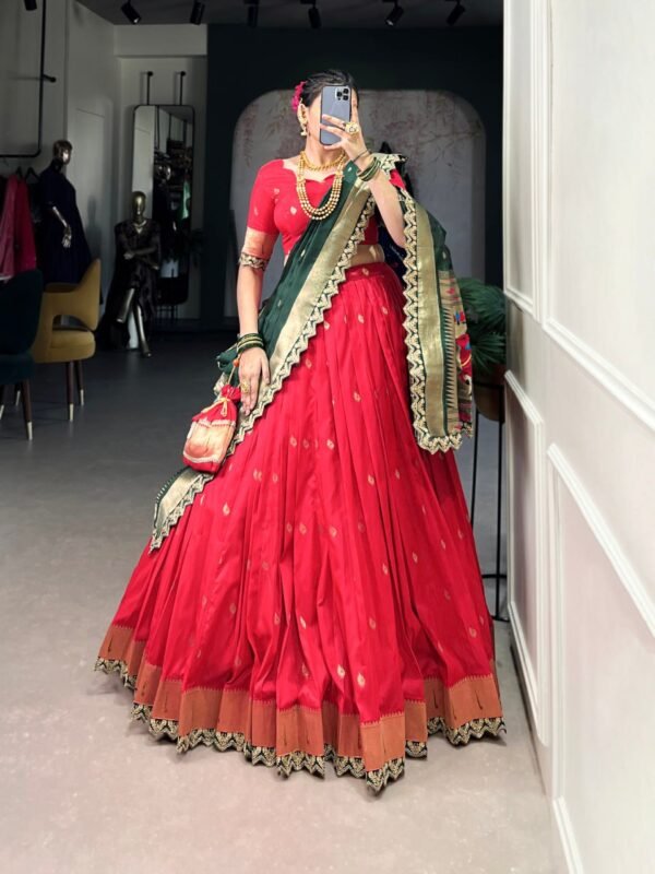 Traditional Weaving Paithani Jacquard Silk Lehenga Choli Set - Image 6
