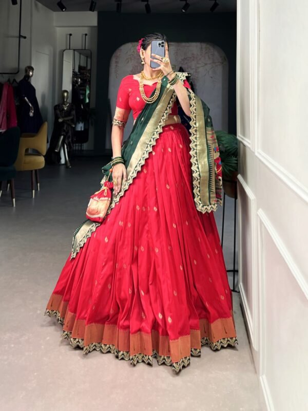 Traditional Weaving Paithani Jacquard Silk Lehenga Choli Set - Image 4