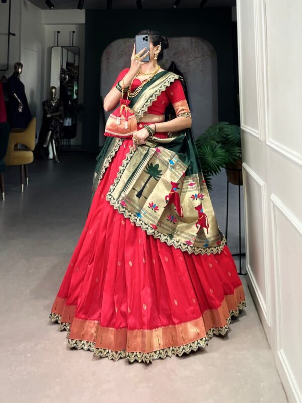 Traditional Weaving Paithani Jacquard Silk Lehenga Choli Set - Image 3