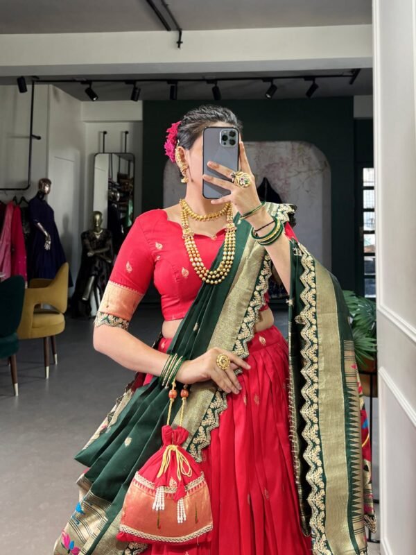 Traditional Weaving Paithani Jacquard Silk Lehenga Choli Set - Image 2